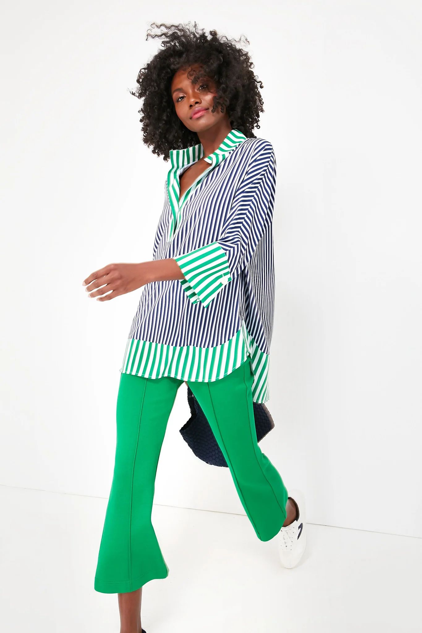 Navy and Kelly Green Stripe Willow Blouse | Tuckernuck (US)
