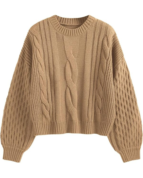 ZAFUL Womens Sweater Cable Knit Long Sleeve Knit Fall Outfits | Amazon (US)