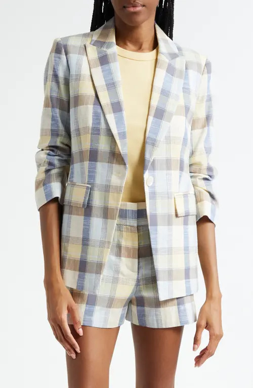 Veronica Beard Clayton Plaid Cotton Blend Dickey Jacket in Powder Blue Multi at Nordstrom, Size 4 | Nordstrom