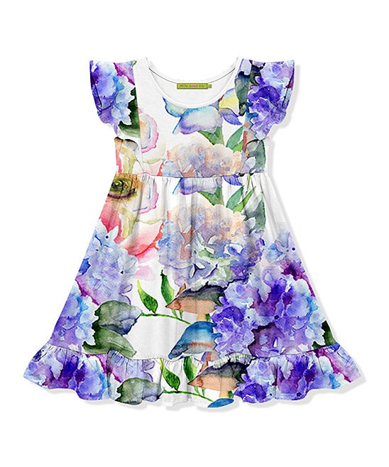 Millie Loves Lily Girls' Casual Dresses Hydrangea - Purple & Pink Watercolor Hydrangea Angel-Sleeve  | Zulily