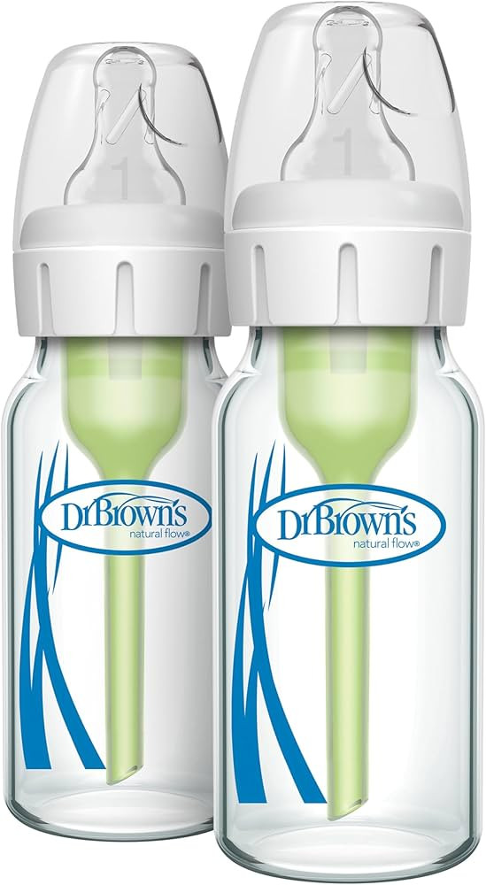 Dr. Brown's Natural Flow Anti-Colic Options+ Narrow Glass Baby Bottle, 4 oz/120 mL, with Level 1 ... | Amazon (US)