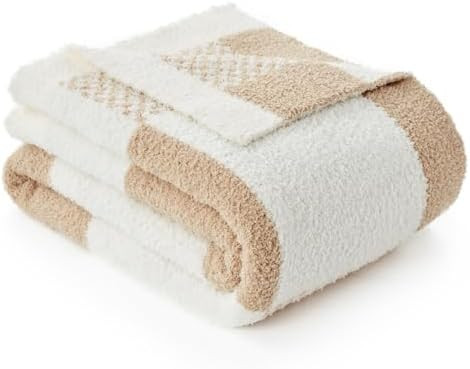 Snuggle Sac Checkered Blanket, Beige Throw Blanket for Couch Plaid Microfiber Fluffy Warm Cozy Fu... | Amazon (US)