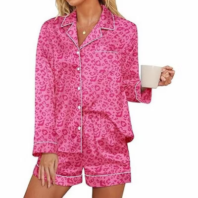 Ekouaer Satin Pajama Set for Women Button Down Pj Set Long Sleeve Top and Shorts 2 Piece Loungewear Summer Soft Sleepwear Hot Pink XXL | Target