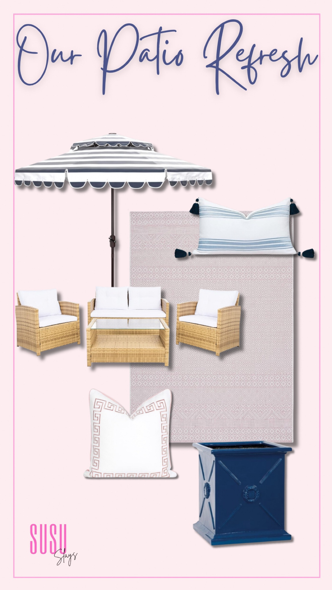 Patio refresh mood board! 

Patio furniture, outdoor rug, outdoor throw pillows, decorative planter box, striped patio umbrella

#LTKstyletip #LTKSeasonal #LTKhome