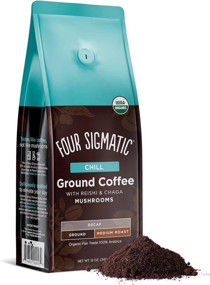 Organic Decaf Ground Coffee by Four Sigmatic | Swiss Water Decaf Coffee Ground | Decaffeinated Co... | Amazon (US)