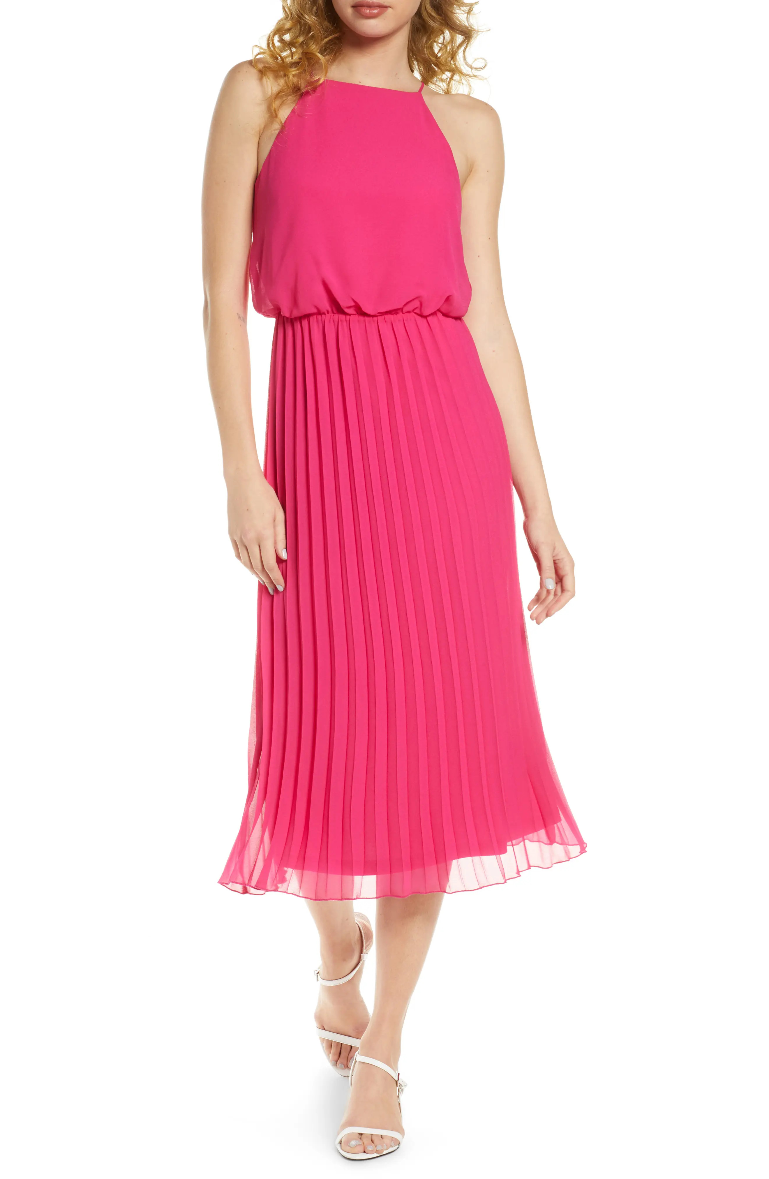 Sam Edelman Sleeveless Pleated Midi Dress in Pink at Nordstrom, Size 2 | Nordstrom