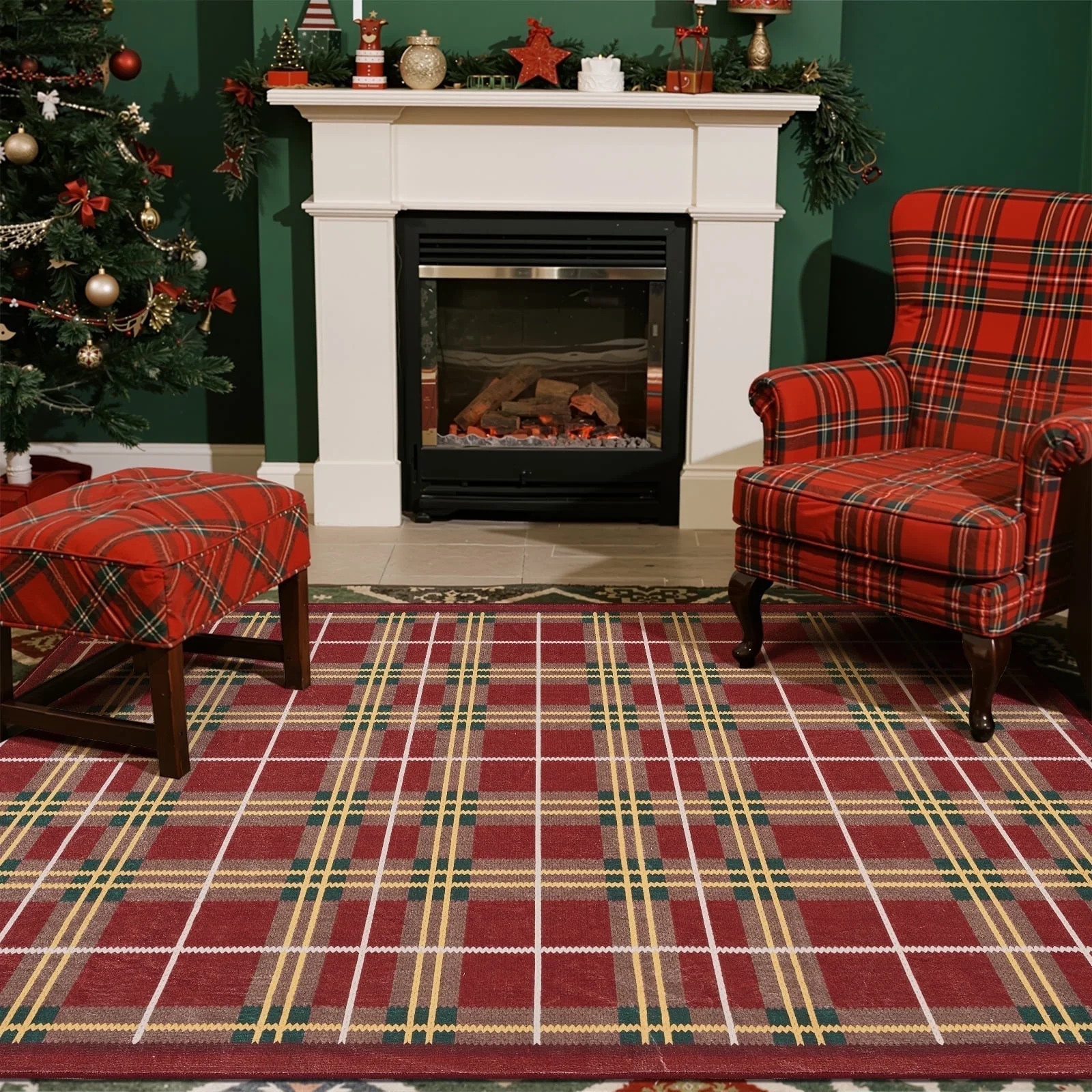 RUGKING Plaid Christmas Rug 4x6 Non-Slip Washable Carpet for Living Room Bedroom Dining Room Home... | Walmart (US)