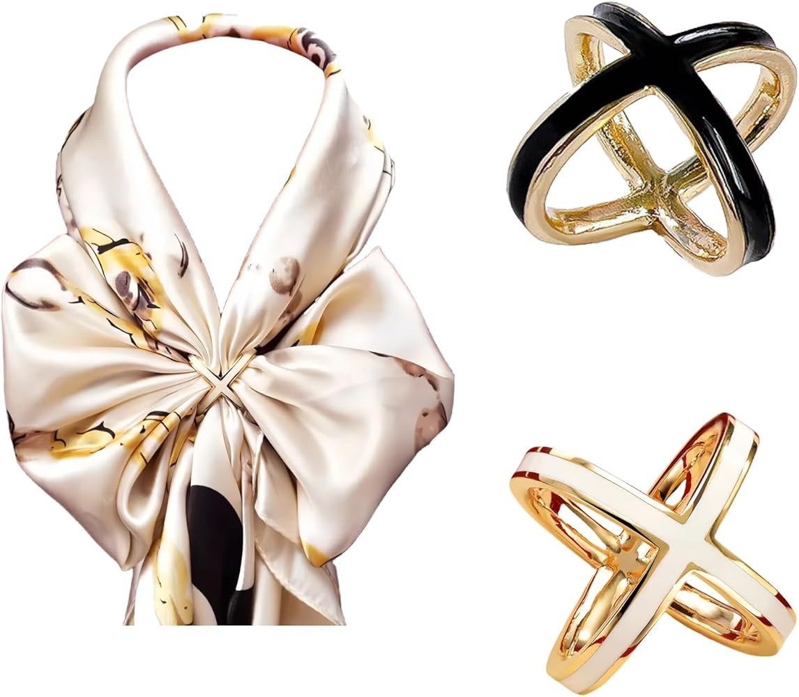 SYWDUDUCLT Scarf Ring for Women's Shawl, Silk Neckerchief, Tshirt, Gold/Sivler, S/M/L, 2 Pcs | Amazon (US)