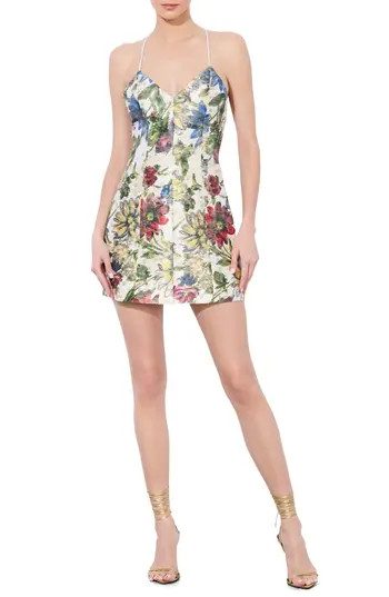 Alice + Olivia Tayla Floral Jacquard Lantern Minidress in Off White Multi at Nordstrom Rack, Size 12 | Nordstrom Rack