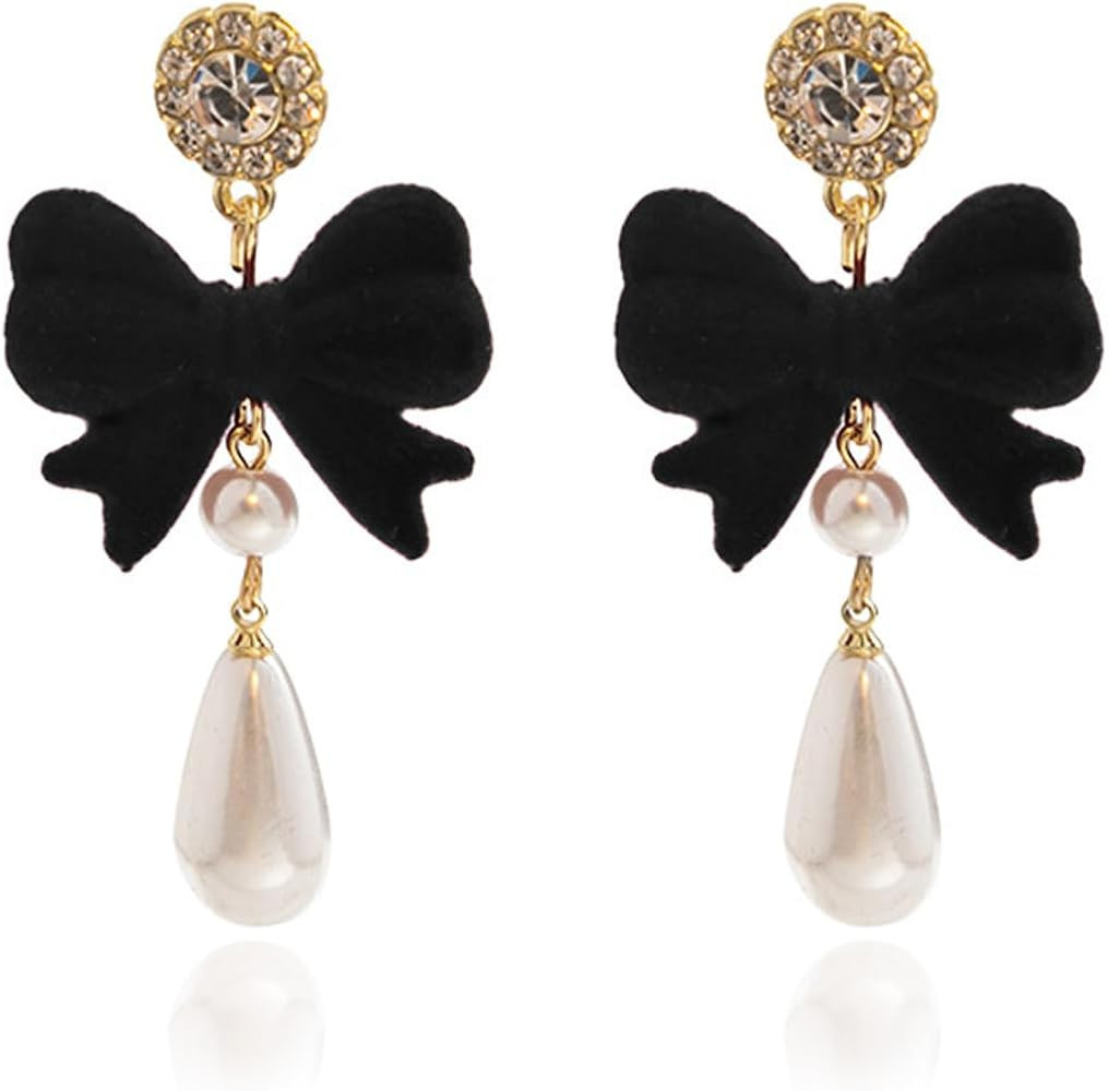 Christmas Bow Earrings Pearl Bow Earrings Dainty Bow Earrings Rhinestone Bow Stud Earrings Christ... | Amazon (US)
