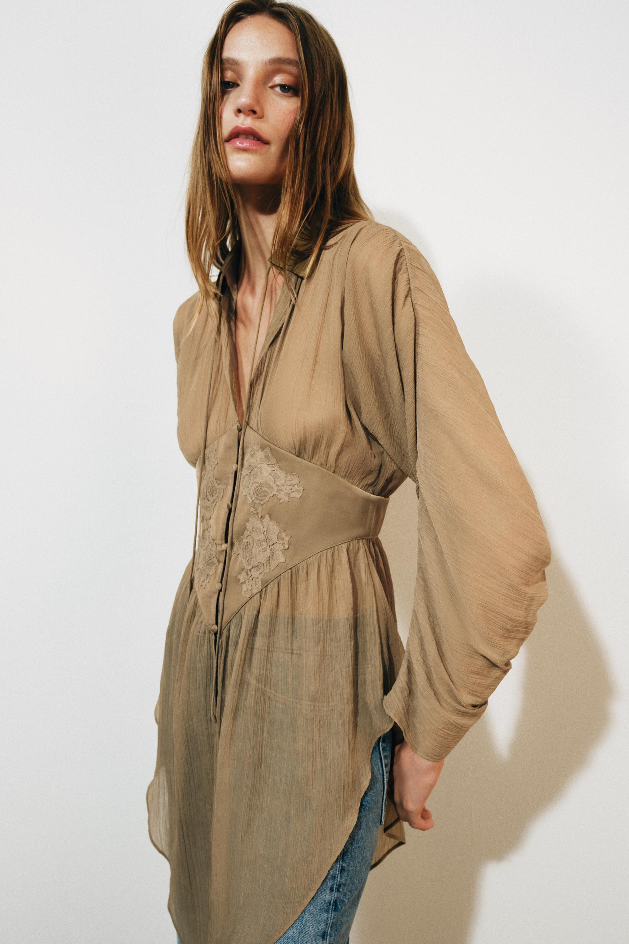 ZW COLLECTION LACE FLUID SHIRT | Zara US