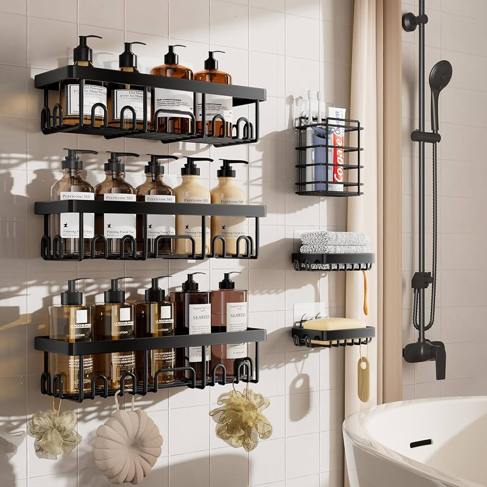 Veken Adhesive Shower Caddy 6-Pack, Large Capacity Bathroom Organizers and Storage, Rustproof She... | Amazon (US)