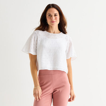 Liz Claiborne Womens Short Sleeve Blouse, Xx-large, White | JCPenney