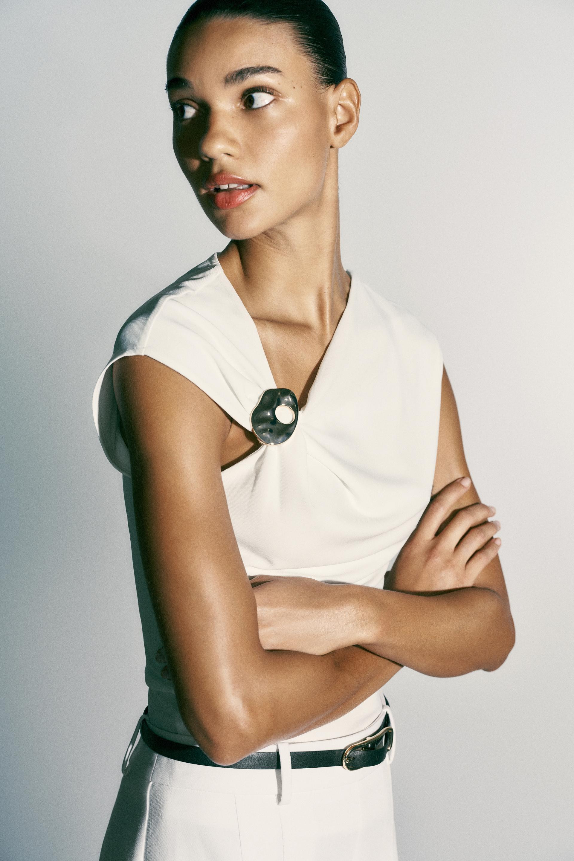 Zara - Draped Hardware Top - Navy Blue - L - Woman | Zara US