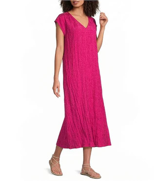 Crushed Silk V-Neck Cap Sleeve Dress | Dillard's