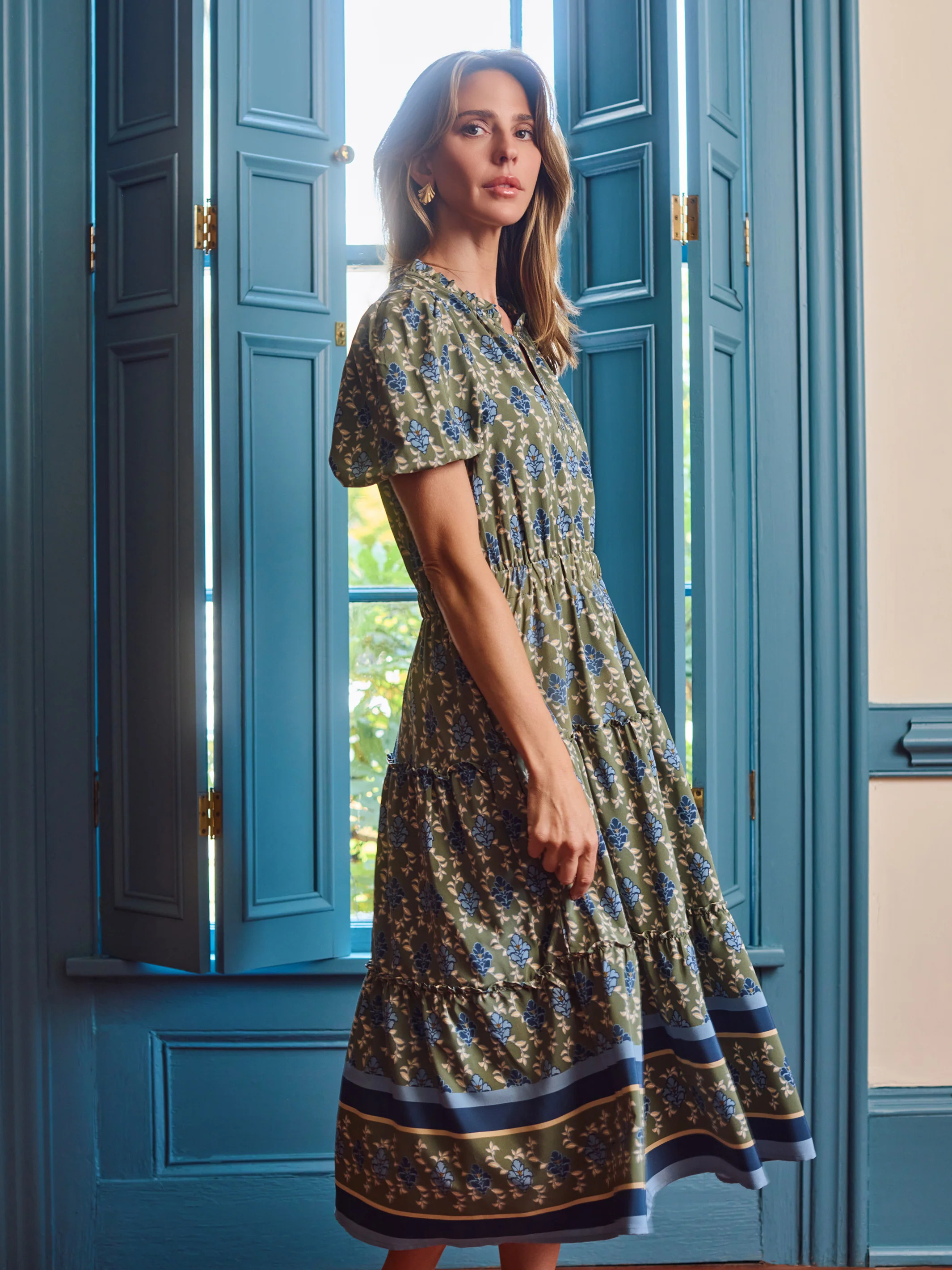 Lainey Midi Dress | Orchid Damask Olive | Mary Square