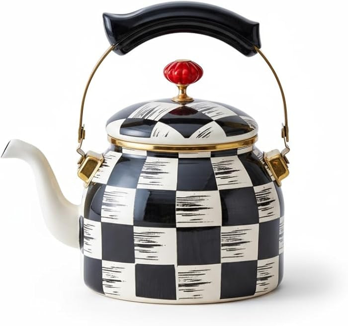 Checkered Tea Kettle with Heat-Resistant Handle, Black and White Pattern - 2.4 qt. | Amazon (US)
