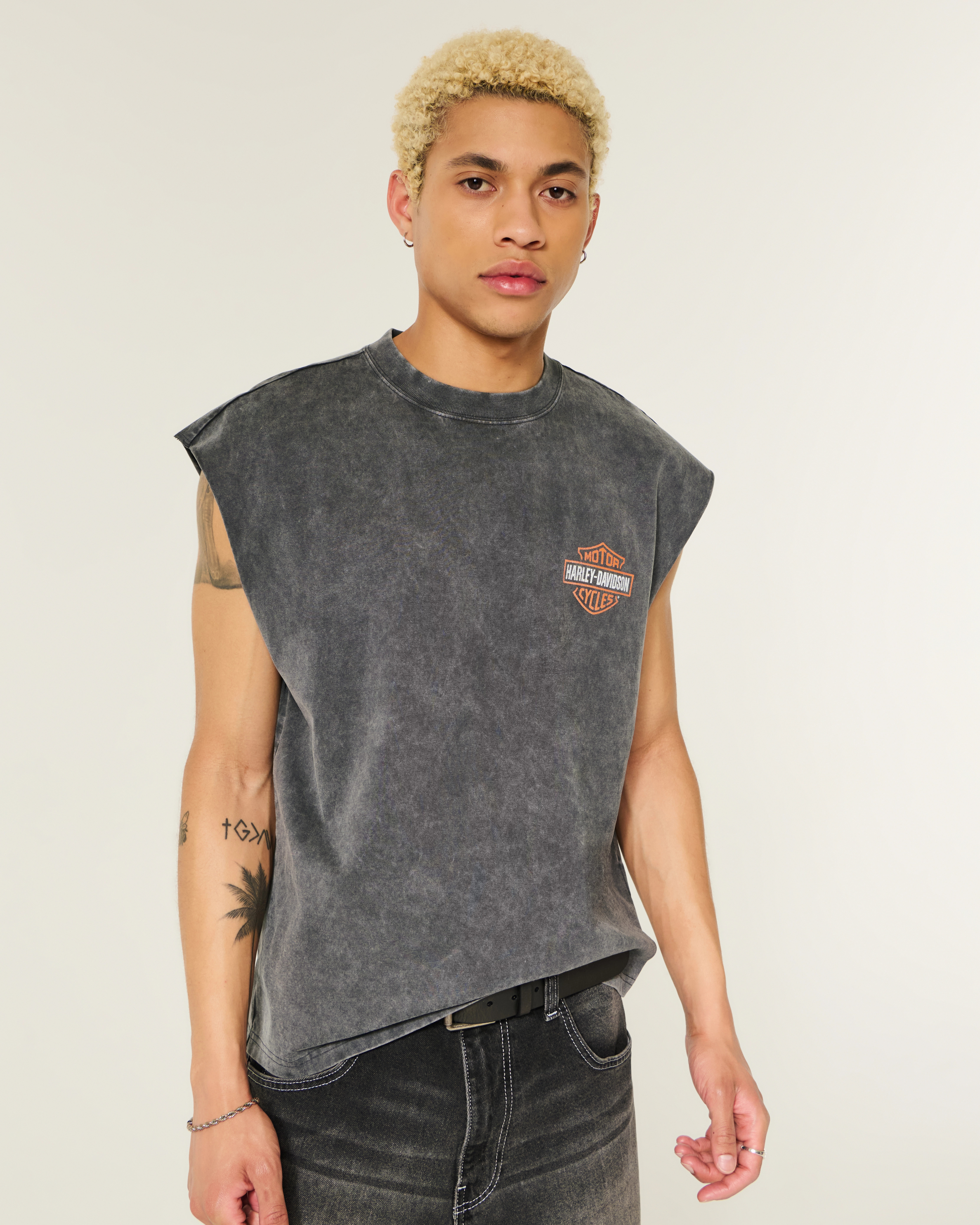 Boxy Heavyweight Harley-Davidson® Graphic Cutoff Tank | Hollister (US)