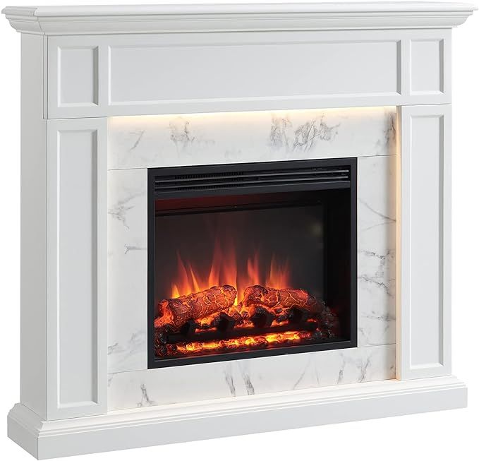 LegendFlame Fireplace Suite Sheraton, 48 Inch Mantel Surround, Cream White with Snow White Marble... | Amazon (US)