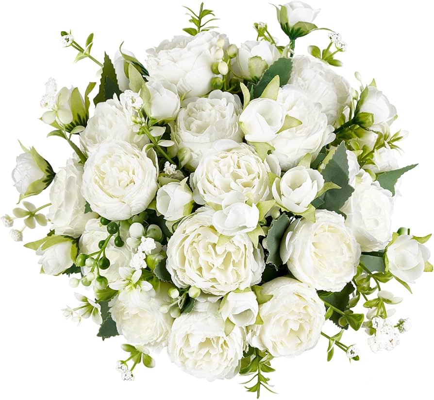 Mkono Peonies Artificial Flowers, Small Silk Flowers for Home Decor Indoor 4 Bundles Fake Bouquet... | Amazon (US)