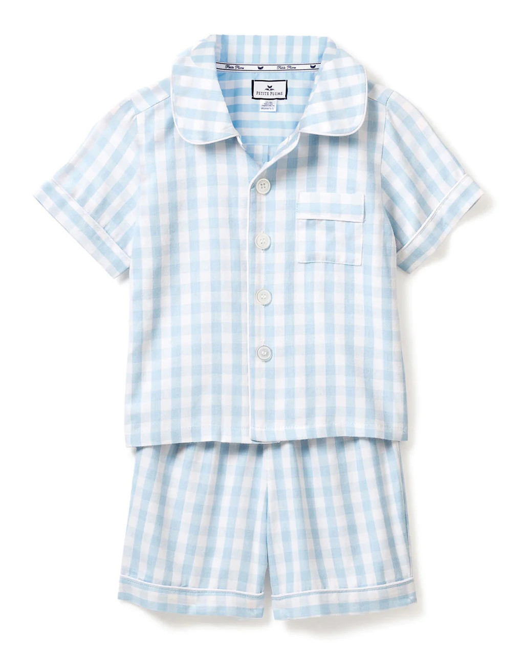 Children's Light Blue Gingham Short Set | Petite Plume