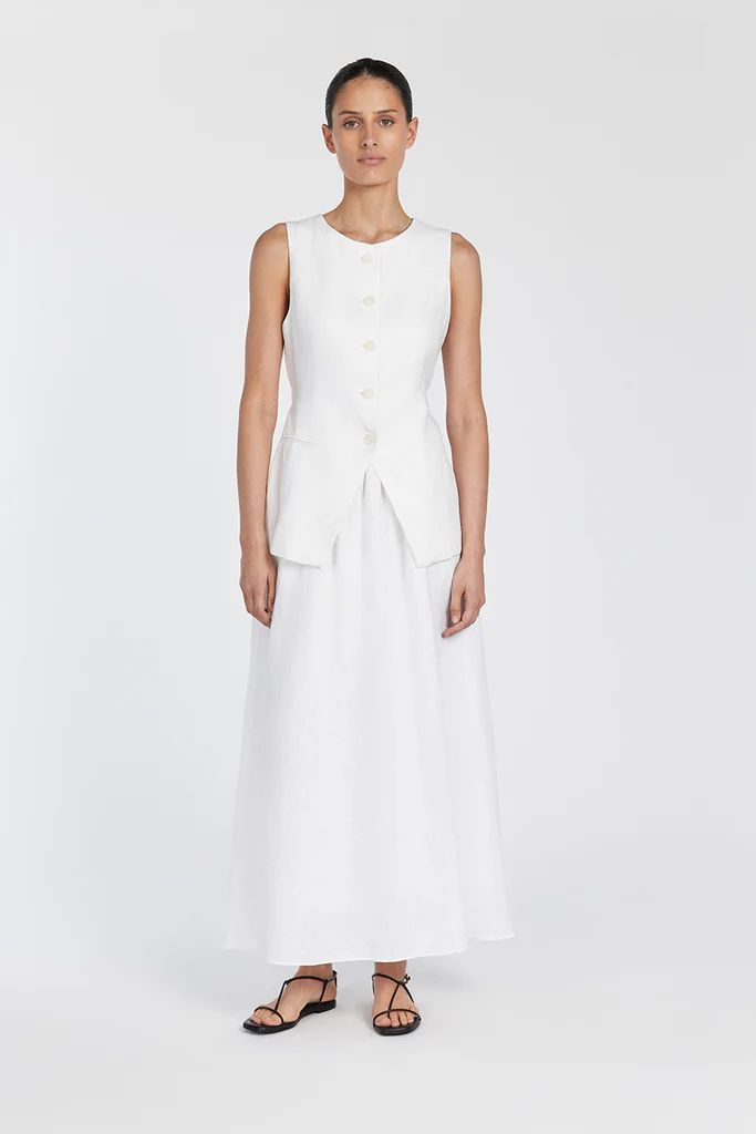 GEMIMA WHITE LINEN MIDI SKIRT | DISSH