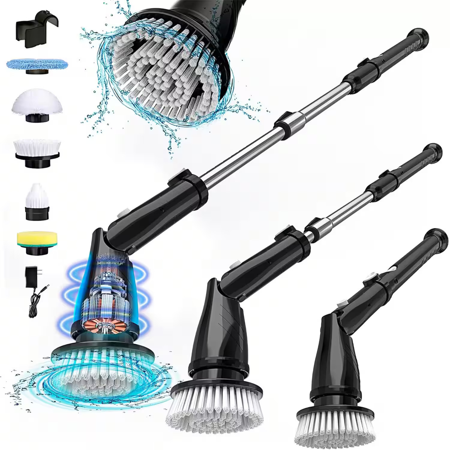 Tasvac - EB5 Electric Spin Scrubber, Shower Cleaner Brush with 5 Replaceable Cleaning Heads, For Bathtub Floor Kitchen - Black | Best Buy U.S.