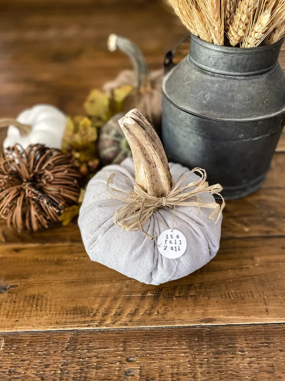 Neutral Fabric Pumpkins - Fabric Stuffed Pumpkin, Drop Cloth Pumpkin, Farmhouse Pumpkins, Pumpkin... | Etsy (US)
