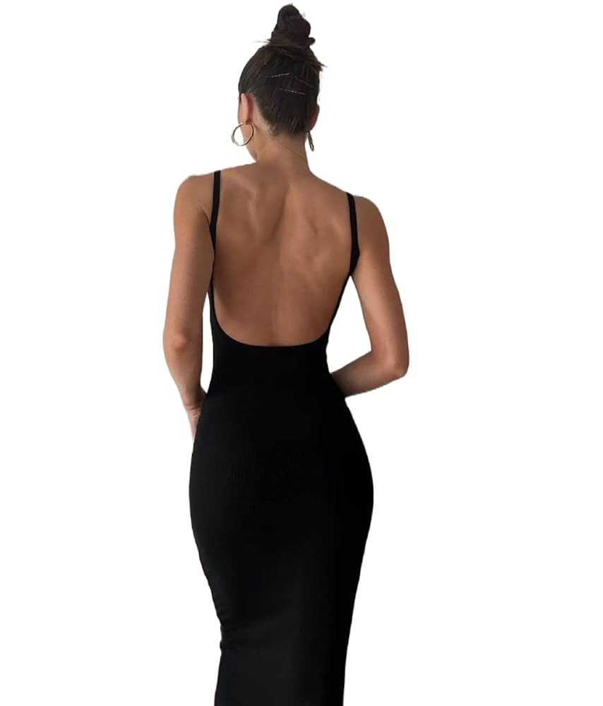 KMBANGI Women Cutout Black Backless Maxi Dress Sexy Sleeveless Cocktail Midi Dresses Bodycon Spag... | Amazon (US)