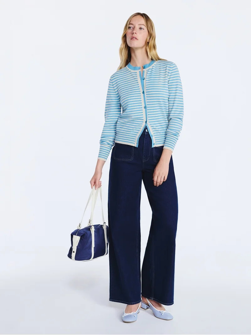 Free Assembly Women's and Women's Plus Solid, Stripe, & Print Classic Cozy Yarn Cardigan Sweater,... | Walmart (US)