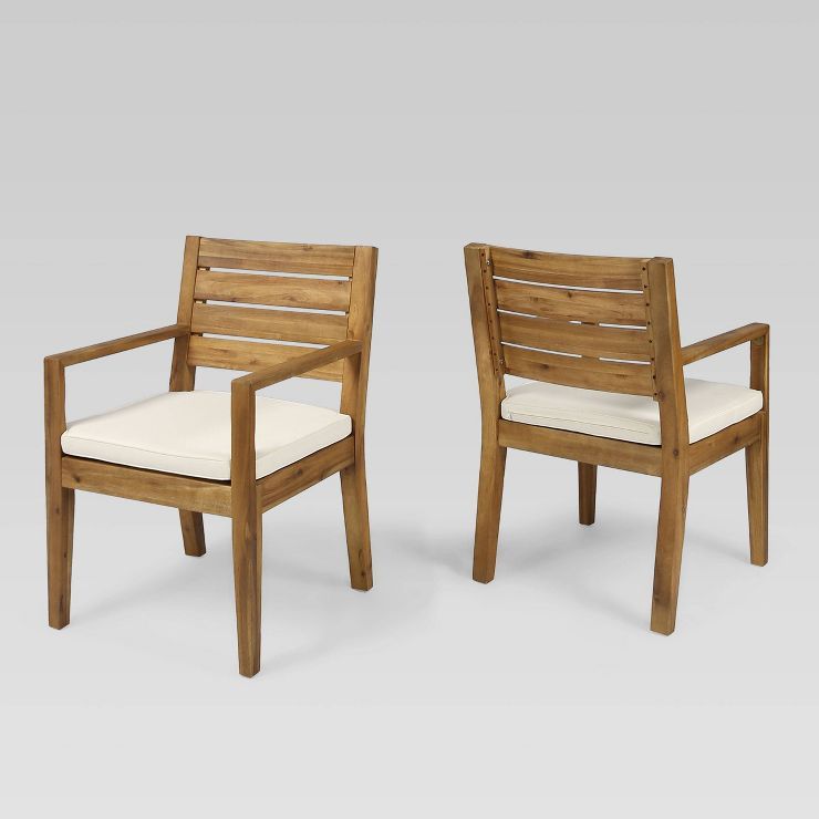 Nestor 2pk Acacia Wood Dining Chairs - Natural/Cream - Christopher Knight Home | Target