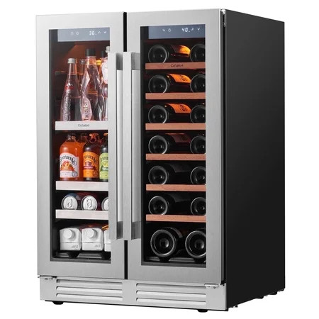 Ca'Lefort 24 inch Wine and Beverage Refrigerator, Hold 60 Cans and 21 Bottles Dual Zone Wine Fridge with Glass French Door, Built-in or Freestanding | Walmart (US)
