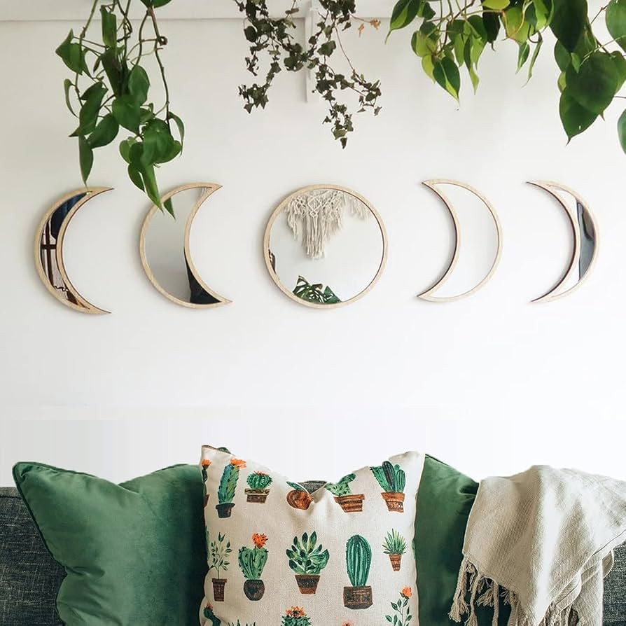 MAXROCK Moon Phase Mirror Set, 5 Piece Scandinavian Natural Decor Wall Decorative Acrylic Mirror ... | Amazon (US)
