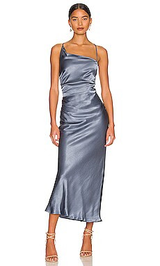 Shona Joy La Lune Asymmetrical Bias Cowl Midi Dress in Blue Smoke from Revolve.com | Revolve Clothing (Global)