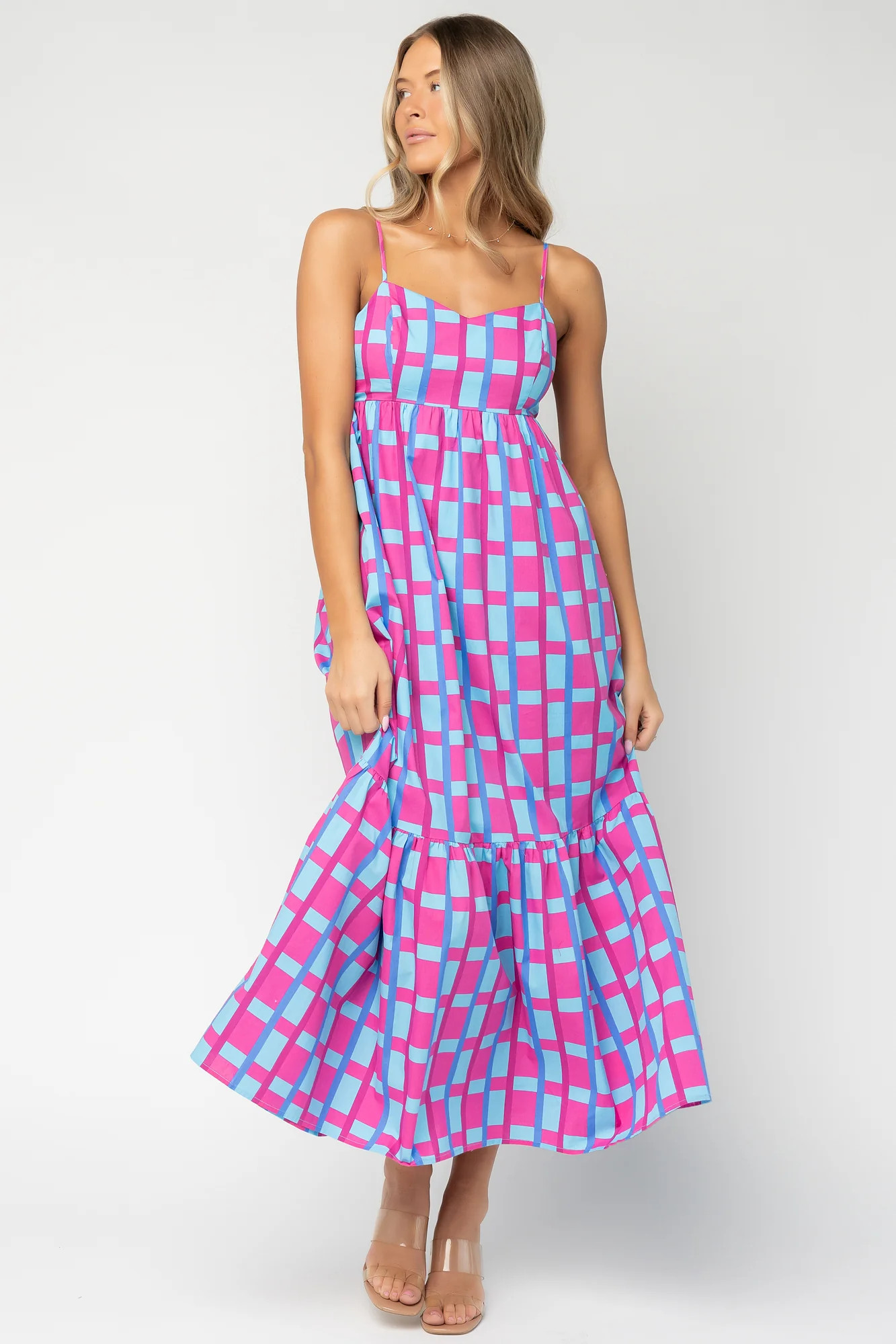 Rita Maxi Dress - Pink & Blue Check | Baltic Born | Baltic Born