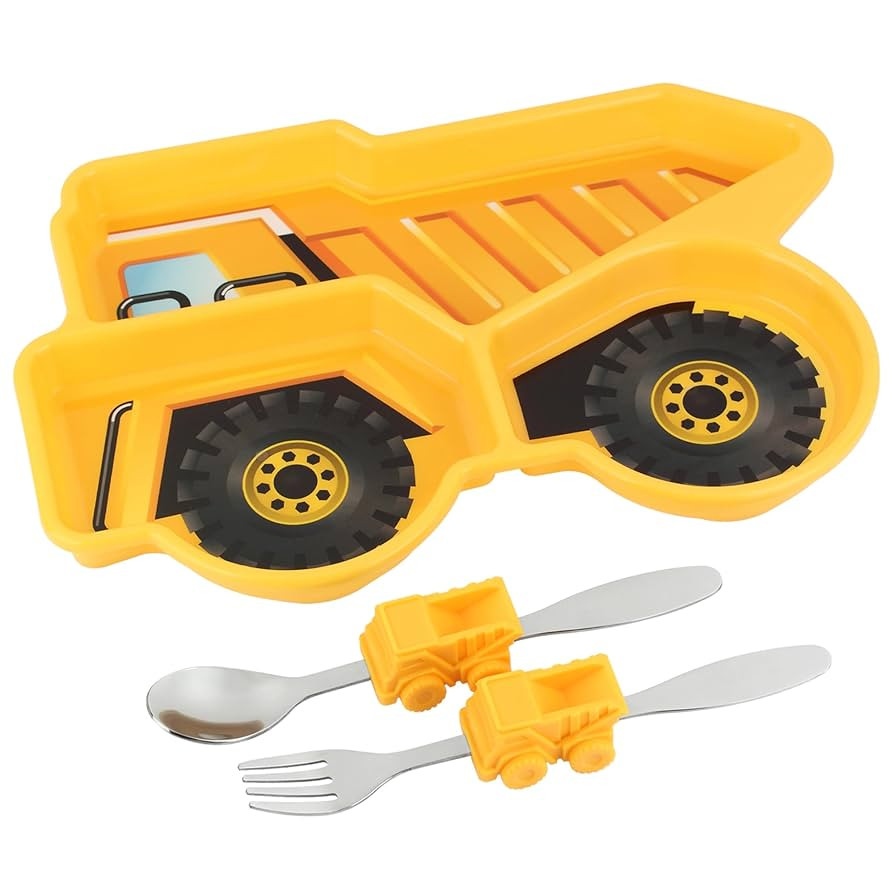 Funwares Yellow Dump Truck Engaging Kids' Dinnerware Set: Durable, Divided Plate, Spoon and Fork ... | Amazon (US)