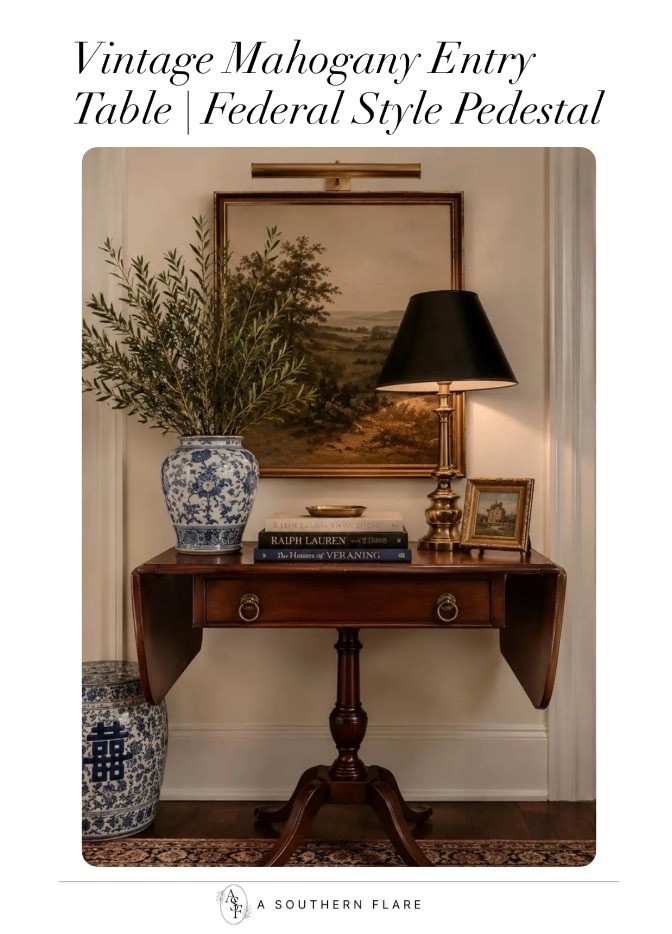 Vintage Mahogany Entry Table | Federal Style Pedestal/ only o 1 available