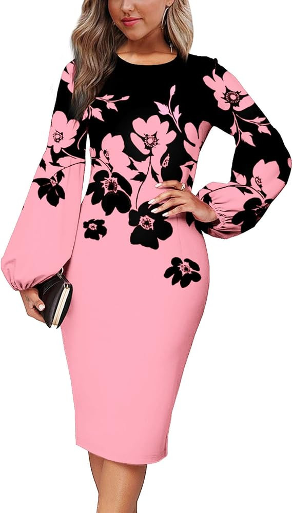 Women's Bodycon Pencil Dress Business Long Sleeve Elegant Bow Knot Work Office Cocktail Party She... | Amazon (US)