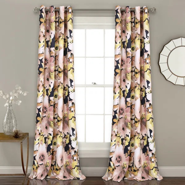 Eggen Floral Room Darkening Thermal Grommet Curtain Panels (Set of 2) | Wayfair Professional