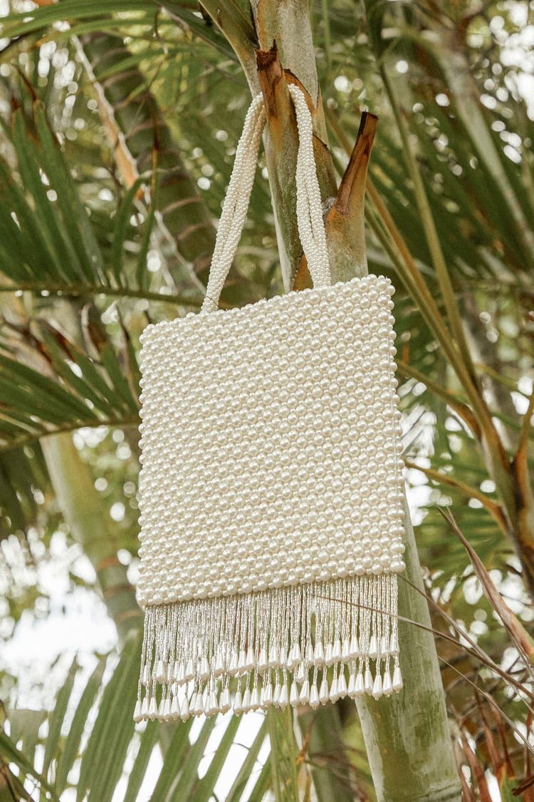 Luminous Perfection Ivory Pearl Beaded Fringe Handle Bag | Lulus