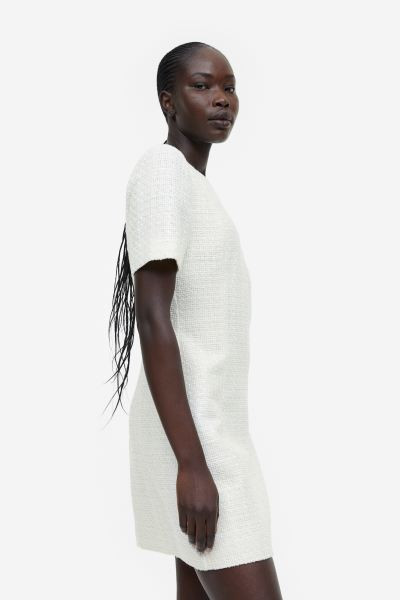 Bouclé dress - White - Ladies | H&M GB | H&M (UK, MY, IN, SG, PH, TW, HK)