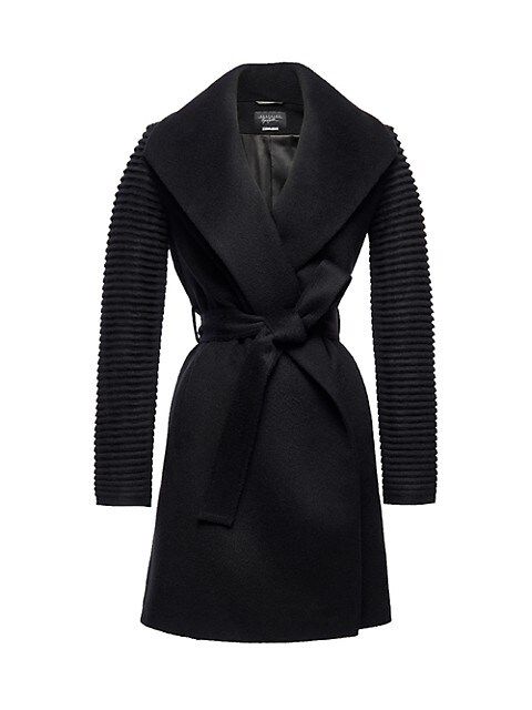 Mid-Length Shawl Collar Rib-Knit Cuff Wrap Coat | Saks Fifth Avenue
