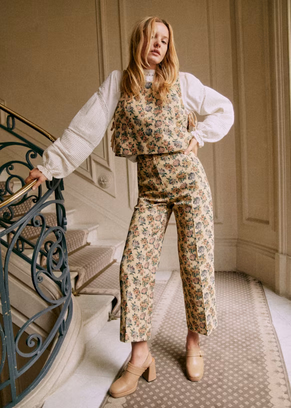Martin Crop Trousers - Jacquard Roselle - Recycled cotton - Sézane | Sezane Paris - US