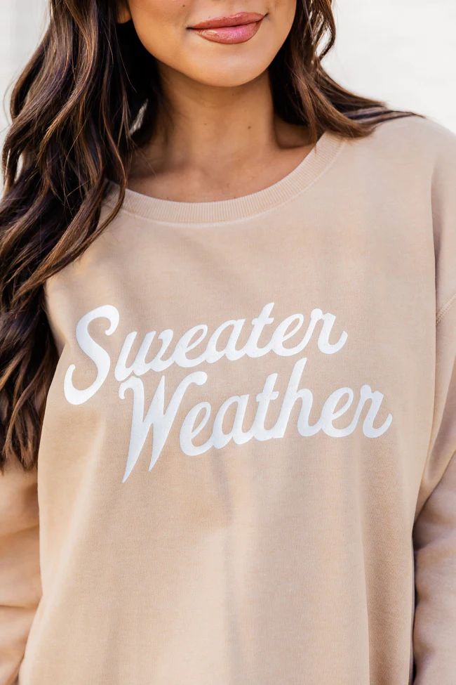 Sweater Weather Light Tan Graphic Sweatshirt | Pink Lily