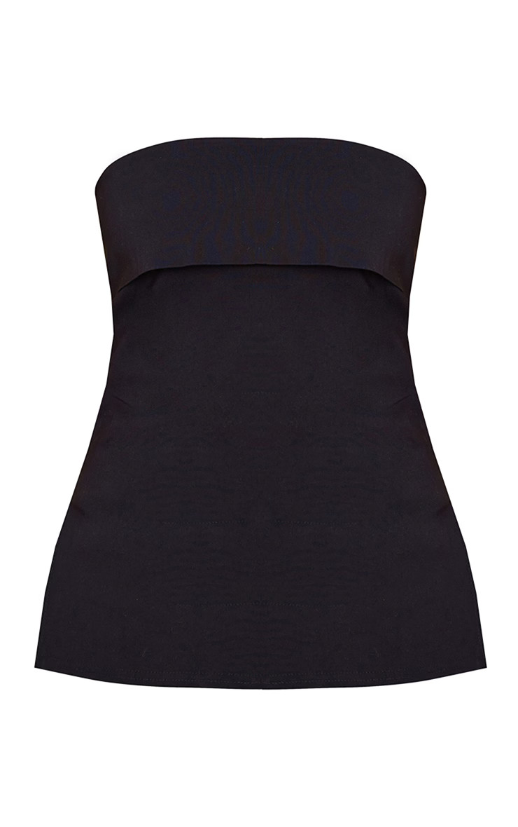 Tall Black Stretch Woven Fold Split Side Top | PrettyLittleThing US