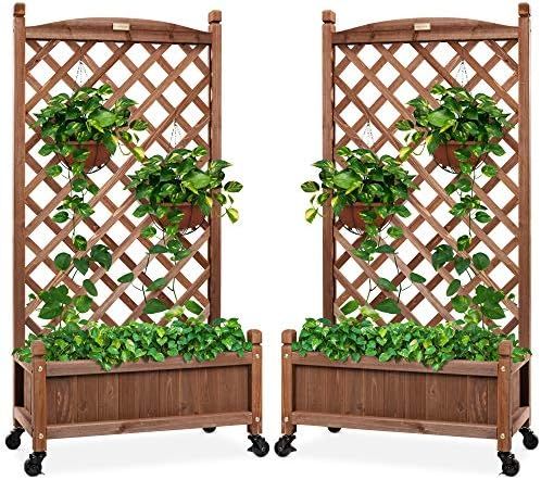 Best Choice Products Set of 2 48in Wood Planter Box & Diamond Lattice Trellis, Mobile Outdoor Rai... | Amazon (US)