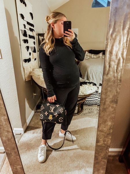 35 weeks pregnant and this is basically all that fits 😂 lululemon joggers, maternity style, capsule wardrobe, recycled sneakers, Louis Vuitton preloved designer bag 

#LTKbaby #LTKbump #LTKunder100