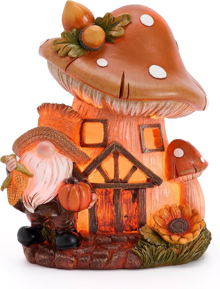 Valery Madelyn Gnomes Fall Decorations for Home, Straw House Mushroom Garden Fairy House Statues ... | Amazon (US)