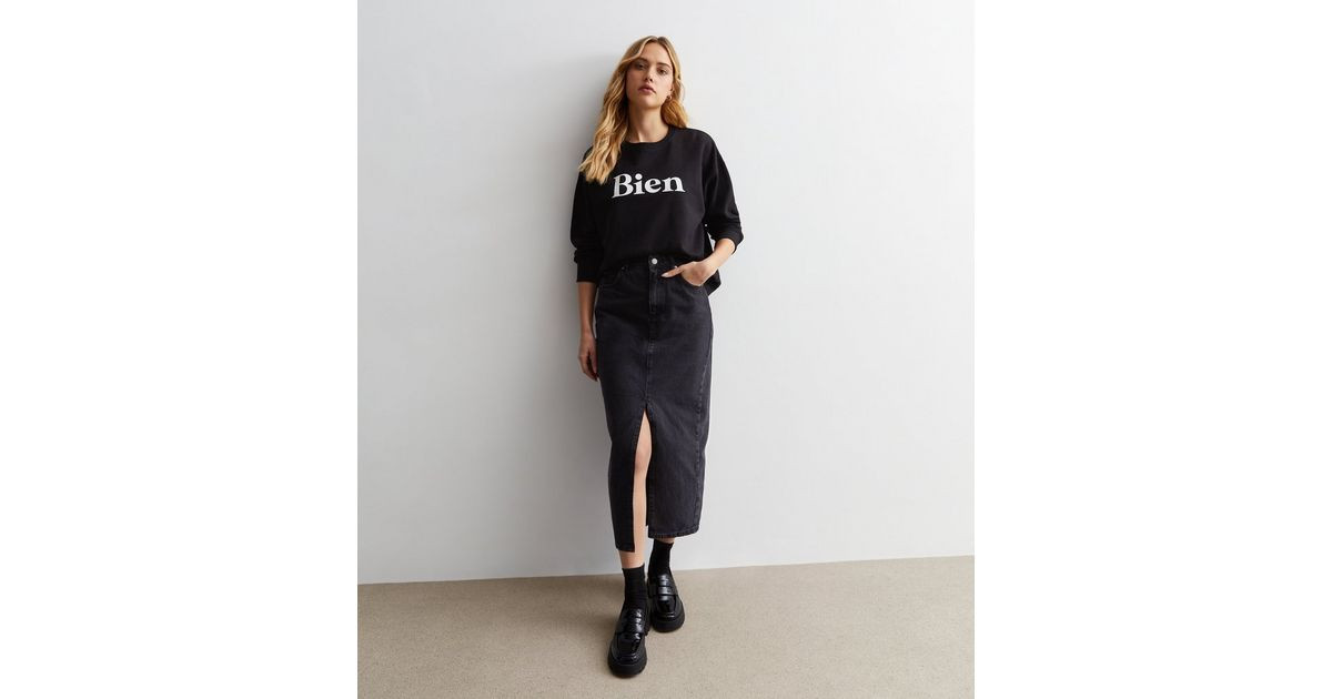 Black Denim Split Hem Midaxi Skirt | New Look | New Look (UK)