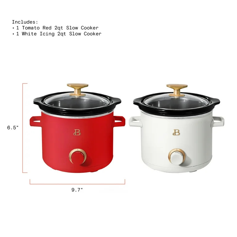 Beautiful 2 Qt Manual Slow Cooker, 2-Pack, Tomato Red + White Icing by Drew Barrymore | Walmart (US)